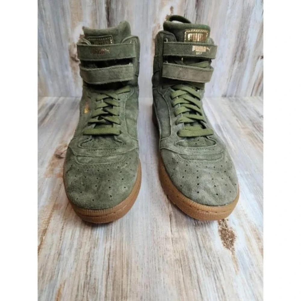 Puma Womens Sky High Top Sneakers‎ Shoes Green Top Leather Lace Up Straps 7.5M